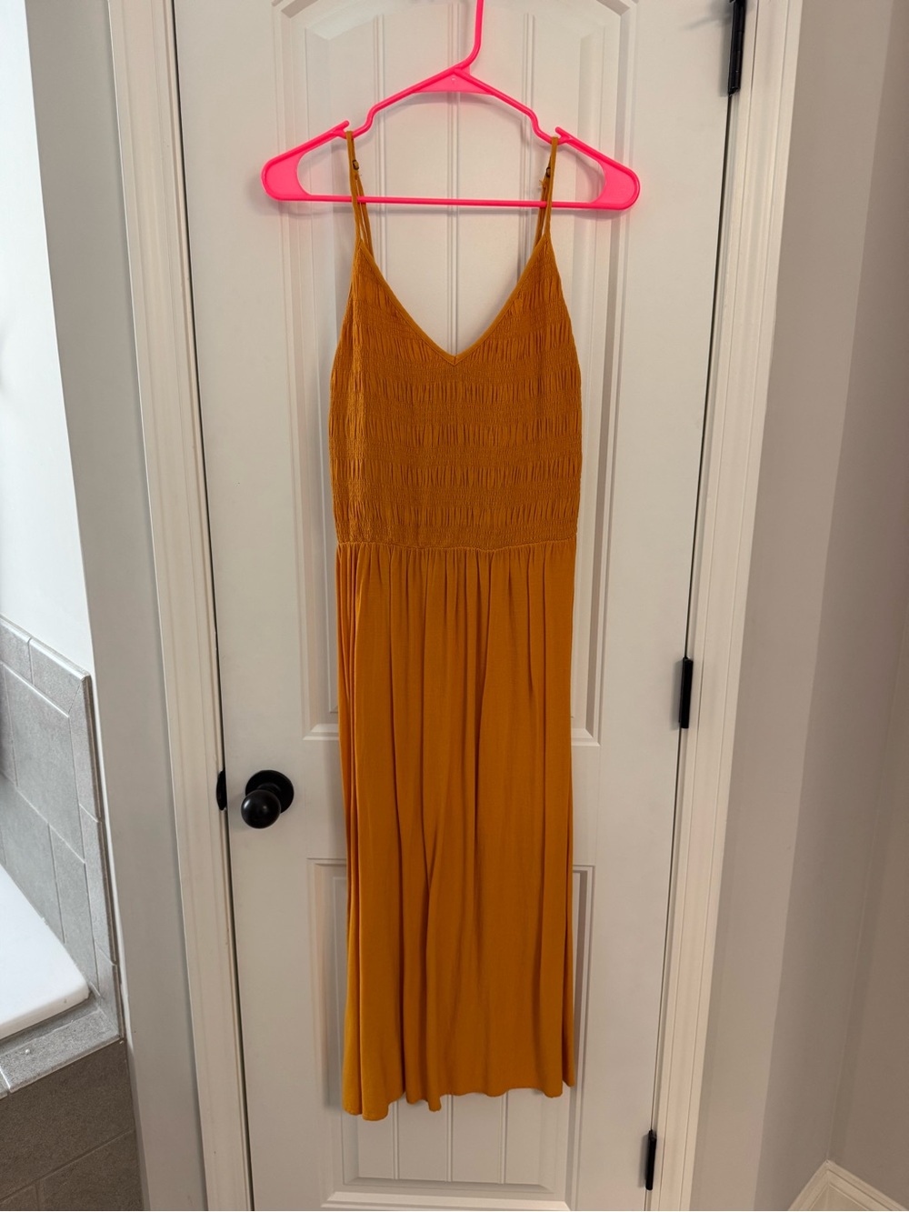 Mustard Yellow Smocked Bodice Dress
